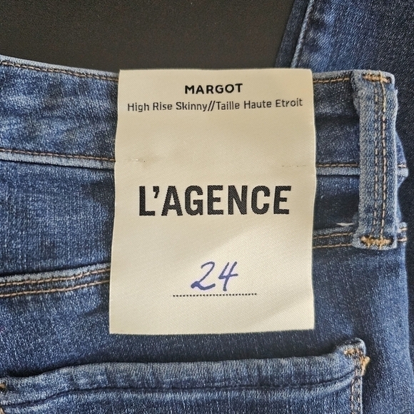 L'AGENCE  Margo High Rise Skinny Vintage Blue Dark Wash Jeans Sz 24 $275 Retail - Picture 8 of 11